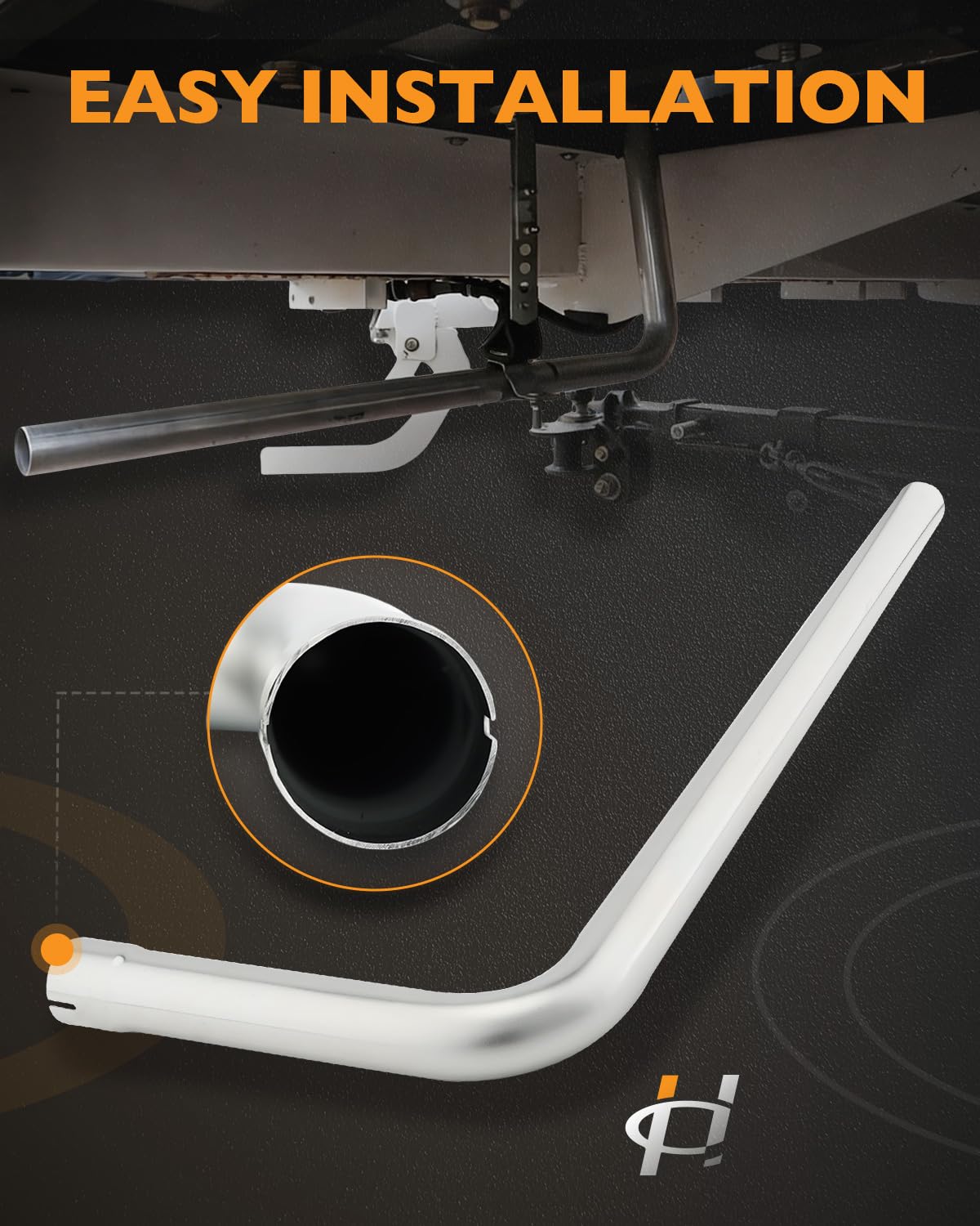 HQPASFY exhaust beside tape measure for scale helping confirm fit and dimensions