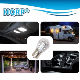 HQRP retail packaging with two BA15S bulbs for a complete replacement kit