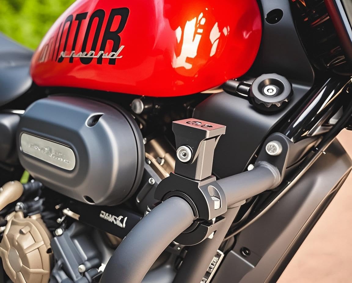 HQTS clamp installed on motorcycle handlebar showing no-drill mounting benefit