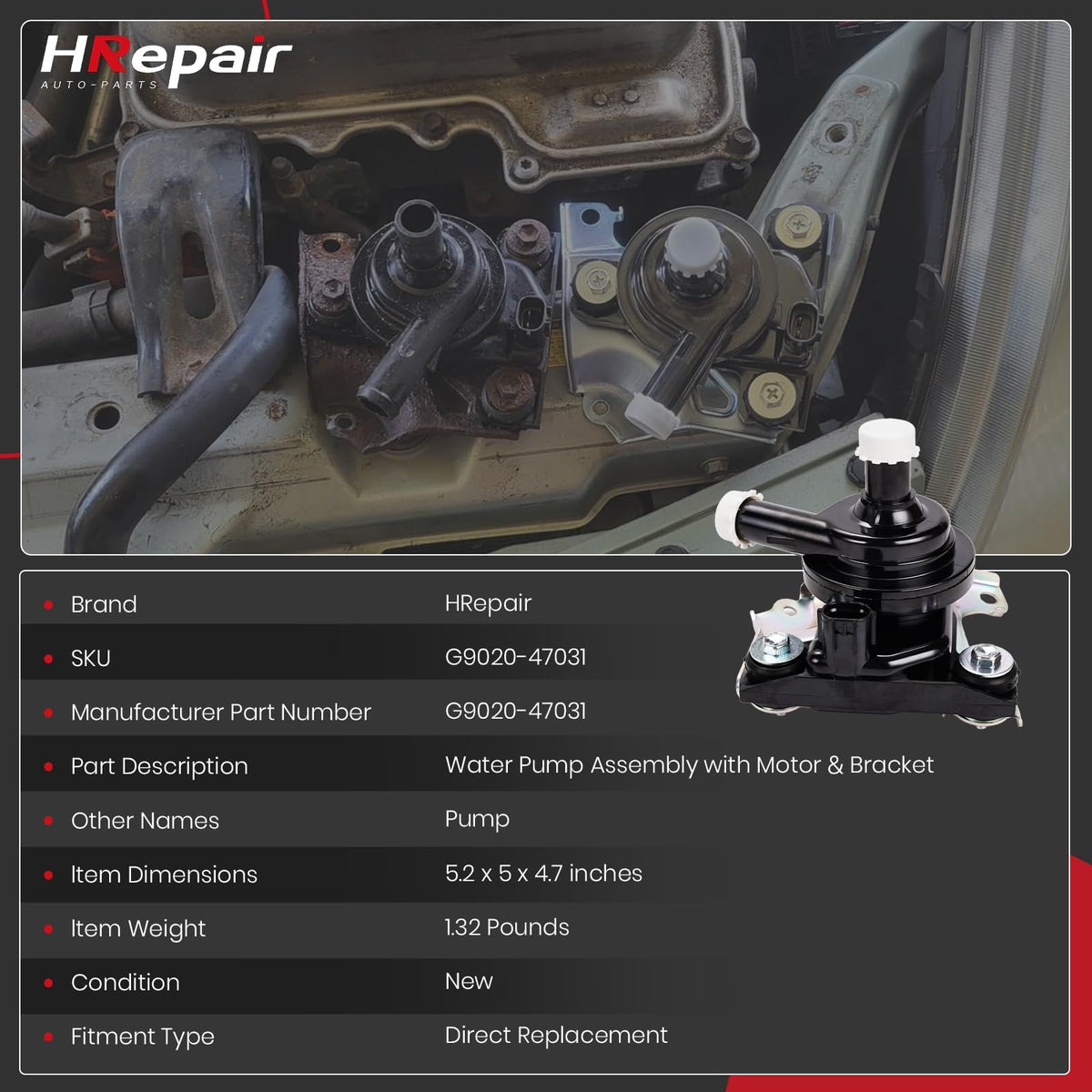 HRepair pump rear electrical connector view for easy plug-in benefit