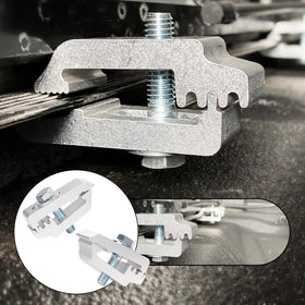 Hromee clamp installed on truck rail demonstrating secure, no-drill attachment