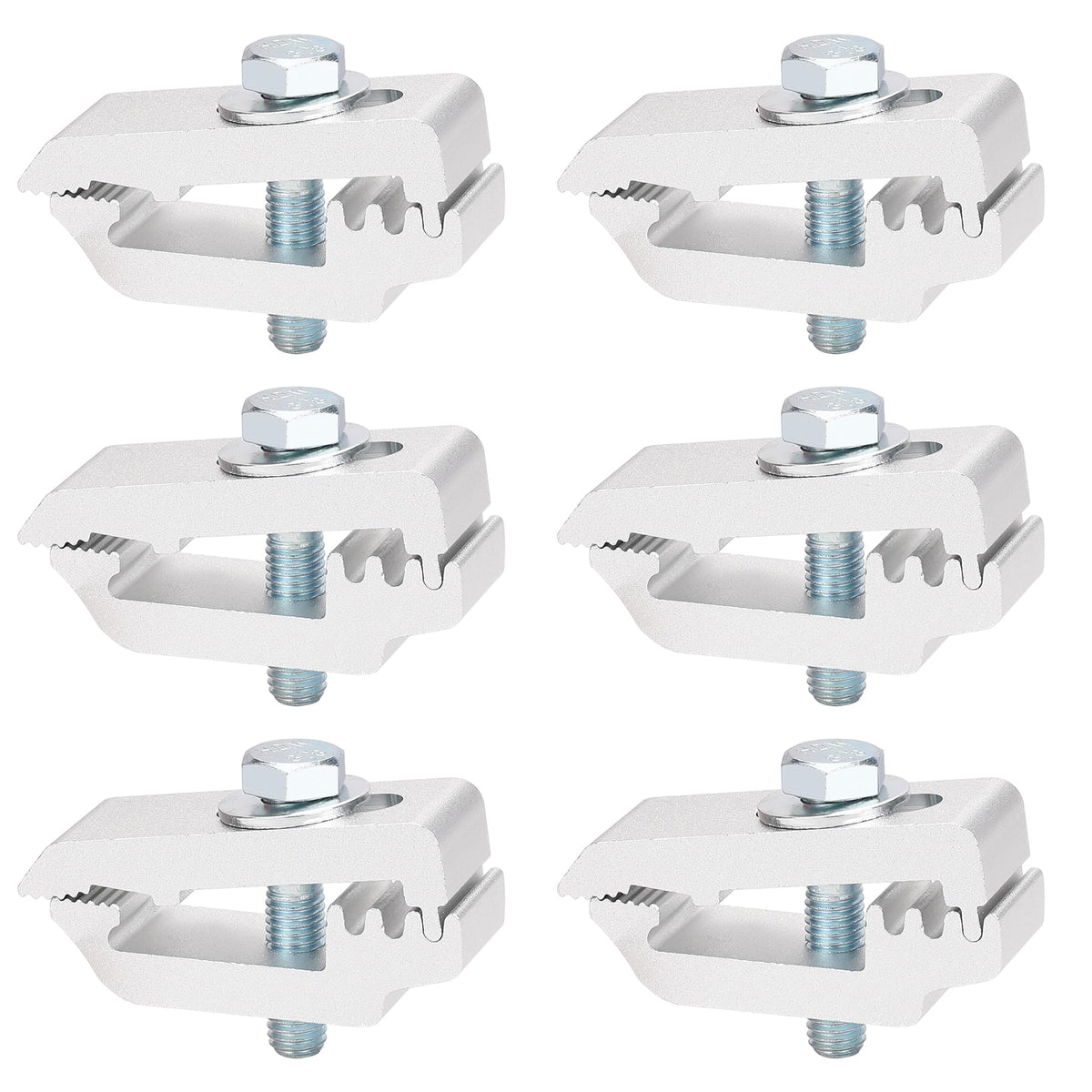 Hromee front view of six clamps showing packaging and parts, ensures complete replacement set