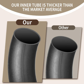 Hromra tube next to ruler size comparison confirming 2.75/3.00-19 compatibility