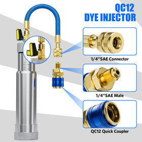 HTOMT injector connected to vehicle low-side port demonstrating easy in-service injection
