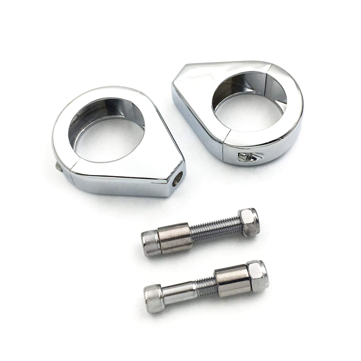 HTT front view chrome fork clamps showing clean mounting and style benefit
