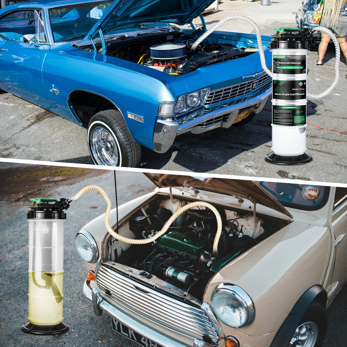 HTZSSON extractor pulling oil from a car engine to speed maintenance
