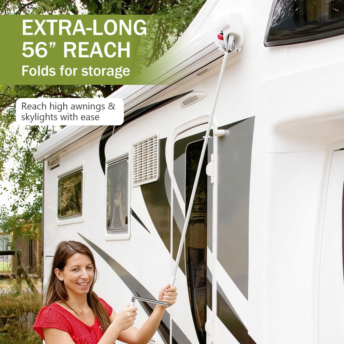 HUAALIUCHE crank being used on an RV awning for secure manual operation