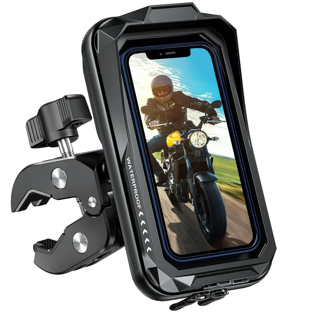 HUANLANG front view mounted on handlebar showing secure fit and protection