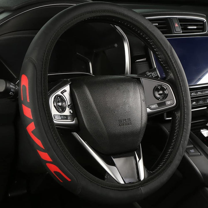 HUIANTS red steering wheel cover front view showing fit and style benefit