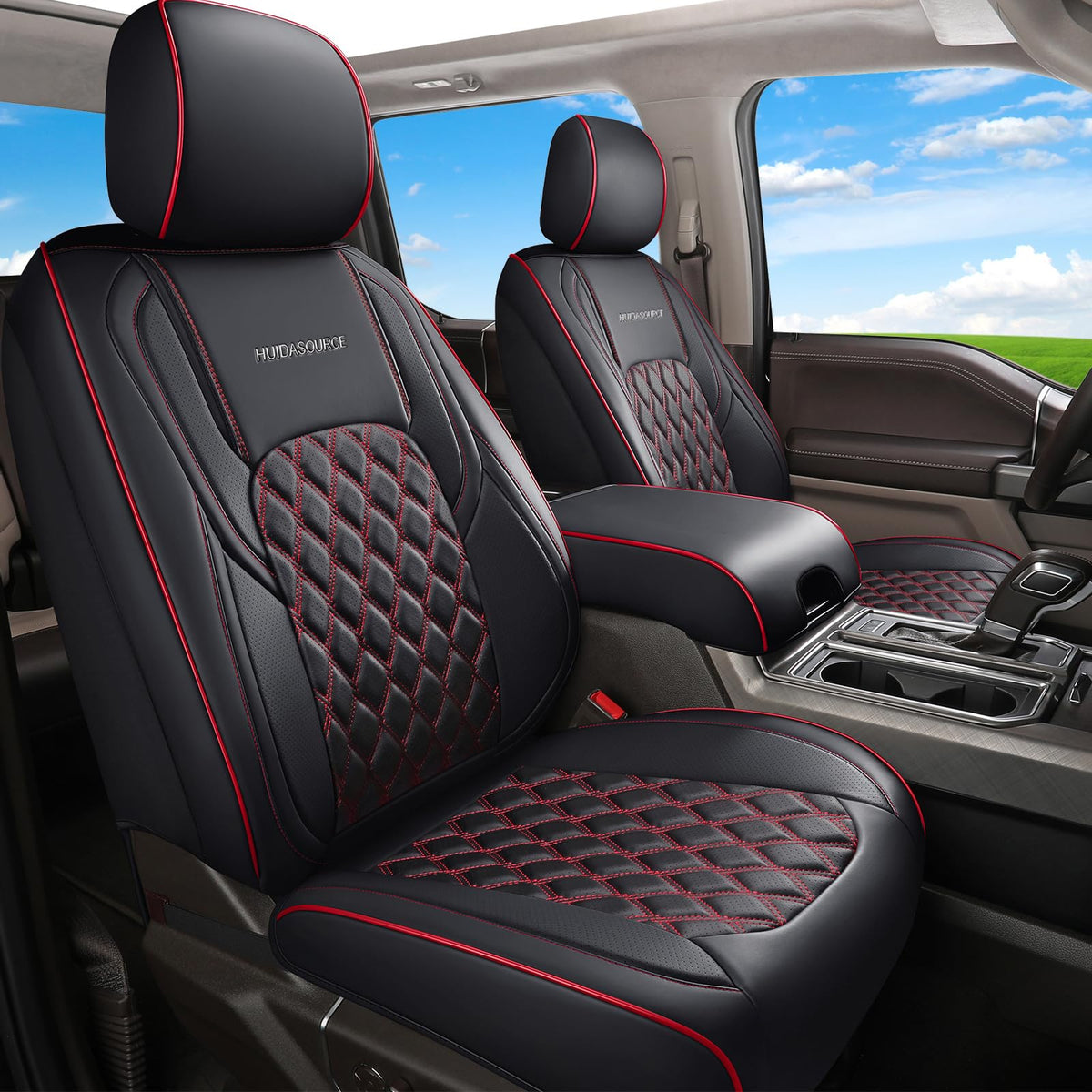 Huidasource front seat cover full view showing clean protection and upgraded style
