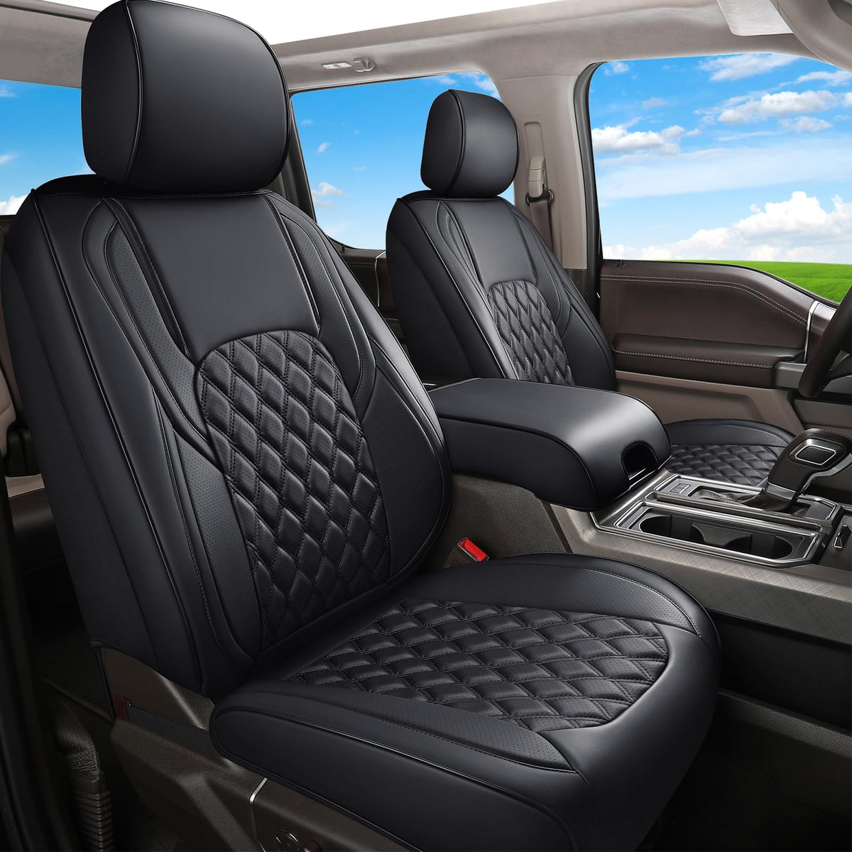 Huidasource front seat covers full view showing clean protection and refreshed interior