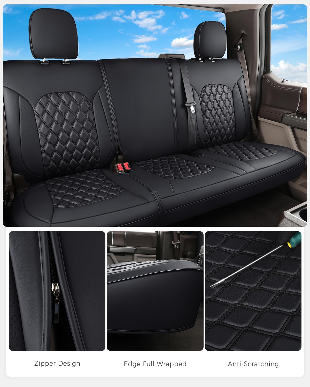 Huidasource three included headrest covers displayed highlighting complete back-row coverage