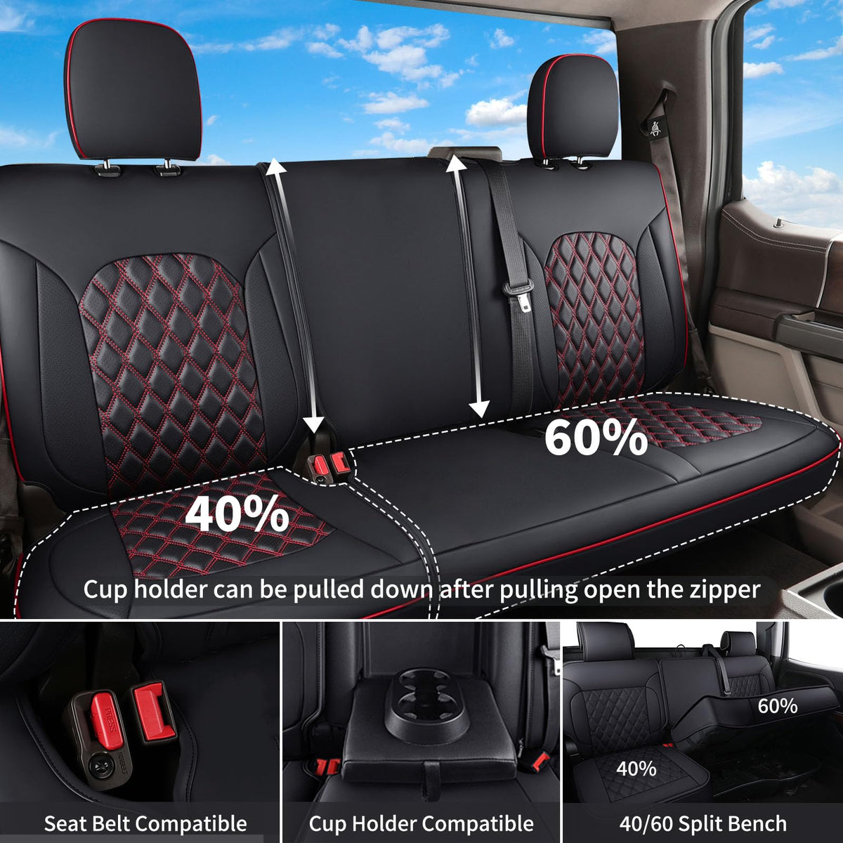 Huidasource rear bottom 40/60 split view protecting seat surfaces and retaining fit