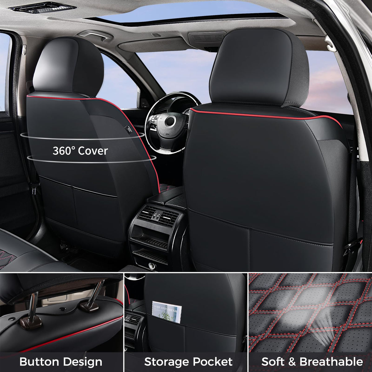 Huidasource rear split-seat coverage protecting cushions and seams