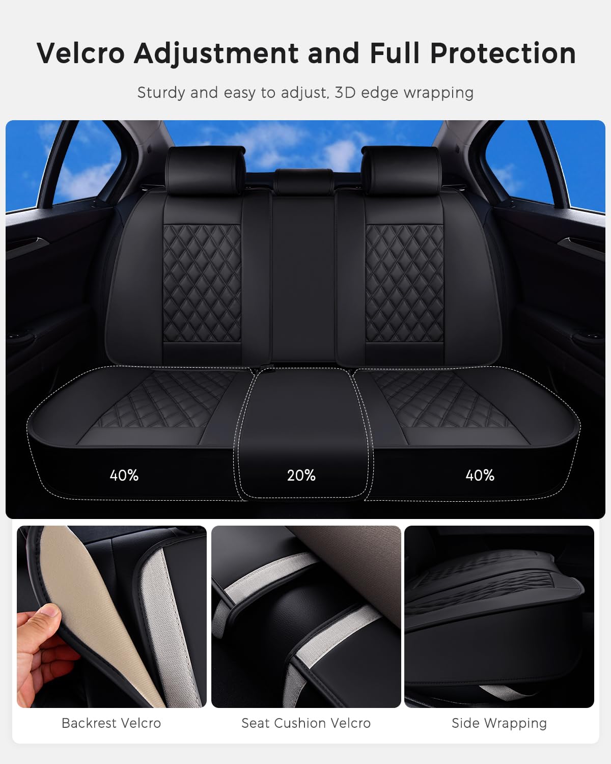 Huidasource split-bench detail showing 40/20/40 Velcro design and flexibility