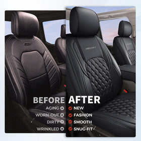 Huidasource seat cover partially installed demonstrating snug fit and easy attachment