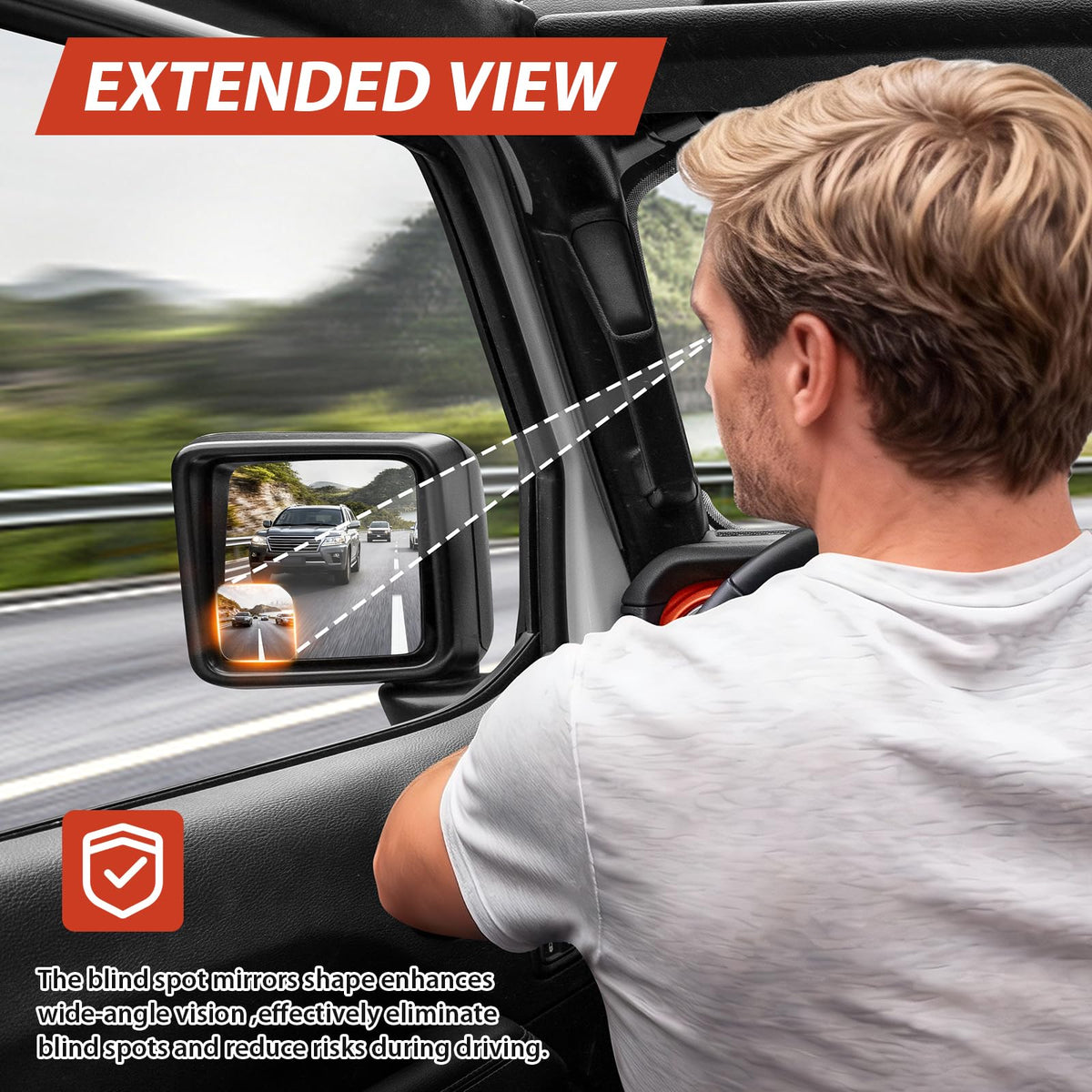 Huidnnas mirror being tilted to adjust angle, improved blind-spot coverage