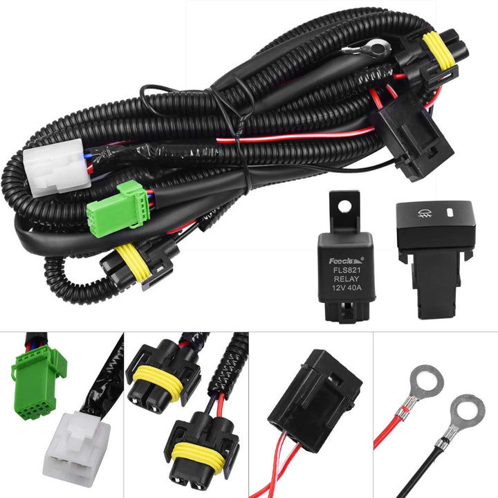 HUIQIAODS front package view showing complete fog light harness kit benefit easy installation