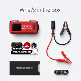 Hulkman Alpha Ultra Red roadside use beside vehicle illustrating quick-start reliability