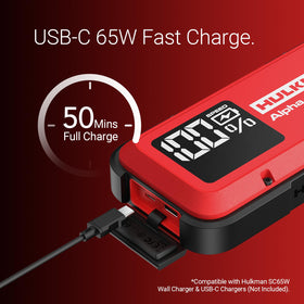 Hulkman Alpha Ultra Red USB-C and USB-A ports displaying fast charging ability