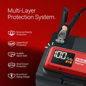 Hulkman Alpha Ultra Red beside smartphone showing compact size and travel convenience