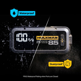 Hulkman Alpha85 weatherproof texture shot showing IP65 shell and rugged build benefit durability