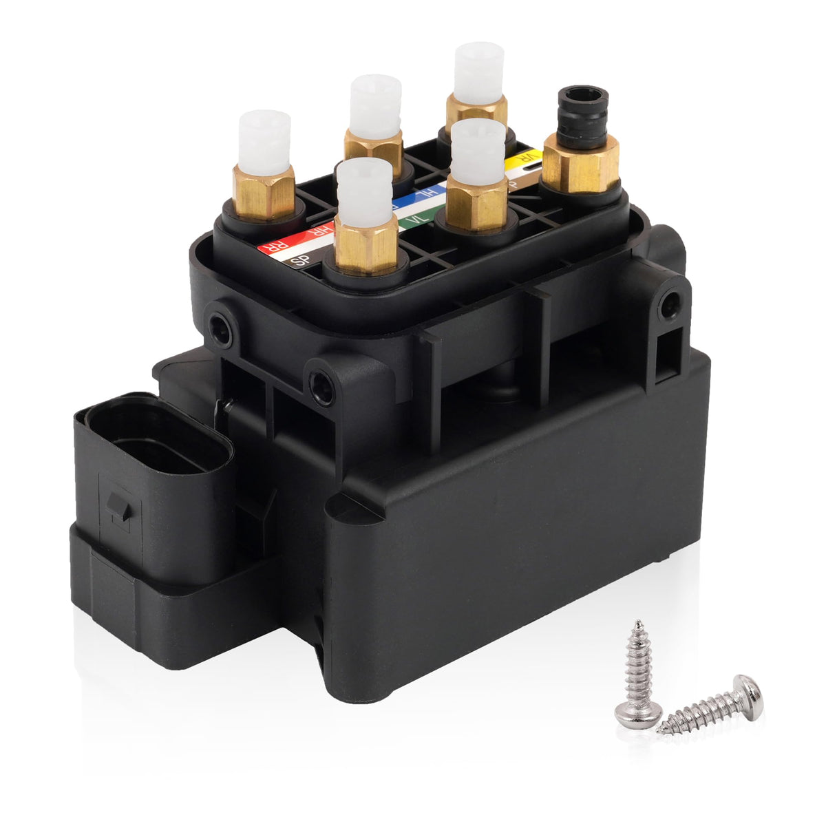 Humoony valve block front view showing ports and compact design benefit
