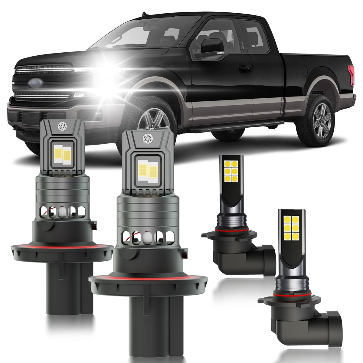 HUOKEDS front view of bulb kit packaging showing fitment details and kit benefits