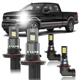 HUOKEDS front view of bulb kit packaging showing fitment details and kit benefits