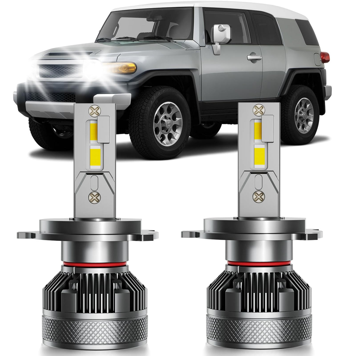 HUOKEDS front view of bulb pair showing fit for FJ Cruiser and clear product benefit