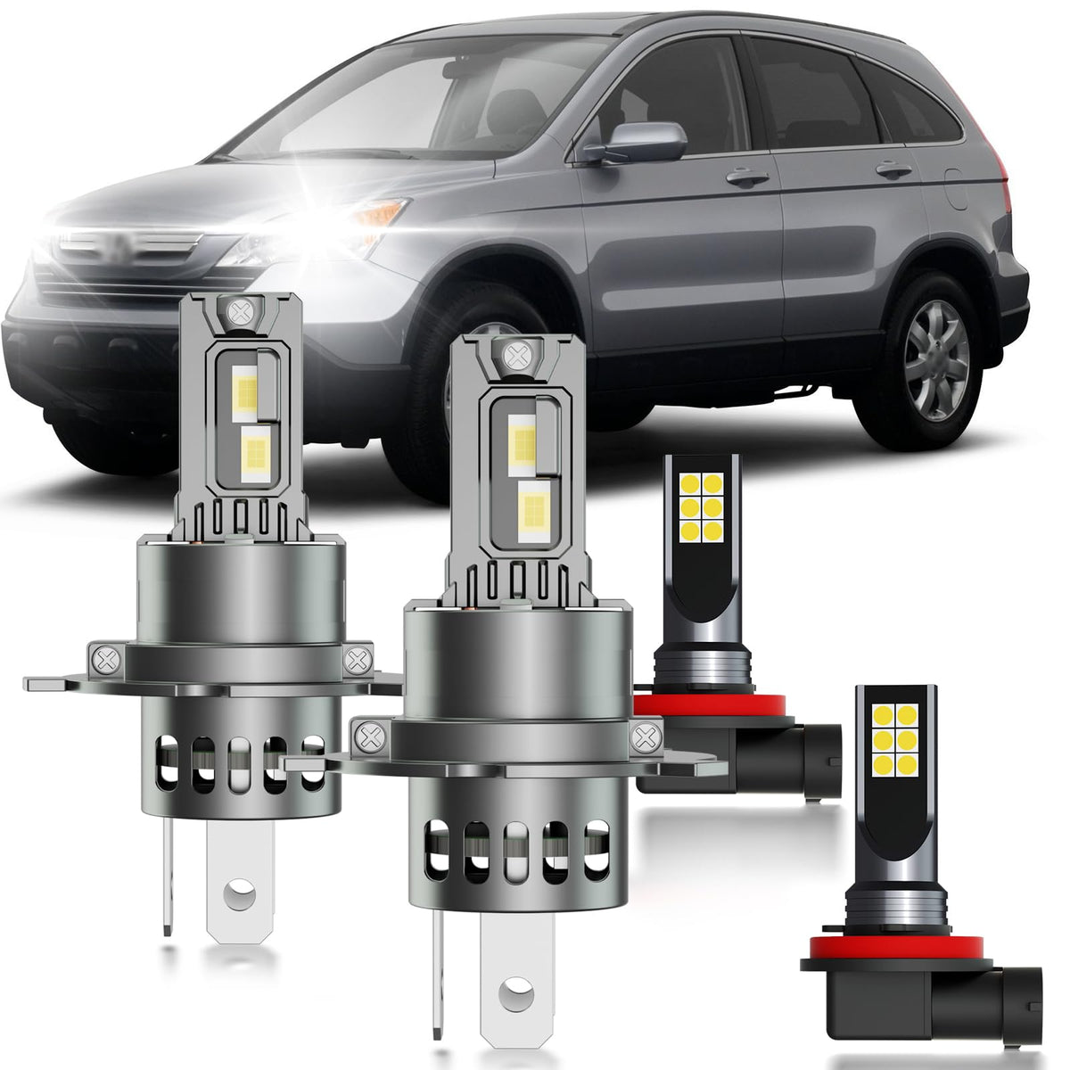 HUOKEDS front view of the bulb kit packaging showing fitment and contents benefits