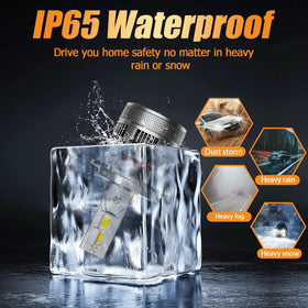 HUOKEDS bulb label showing IP65 rating and weather protection benefit