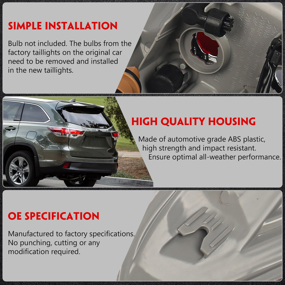 Huray left tail light back housing and connector showing plug-fit for easy installation