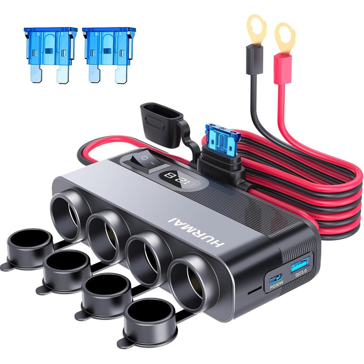 HURMAI front view power outlet shows ports and master switch for organized power