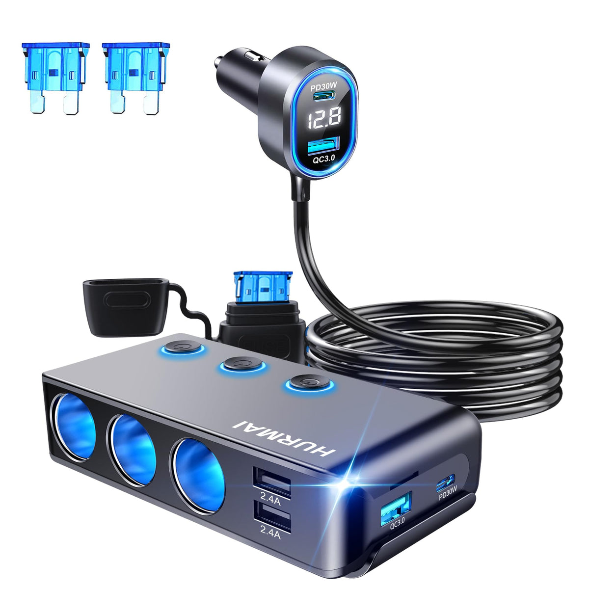 HURMAI front view showing all sockets and ports, convenient multi-device power