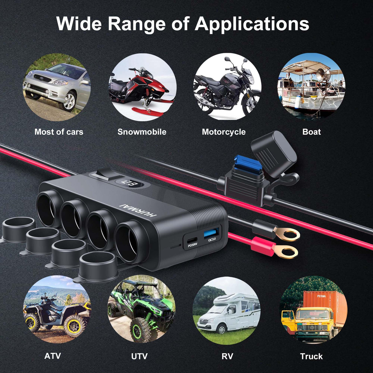HURMAI installed in car trunk powering fridge and dash cam for travel convenience