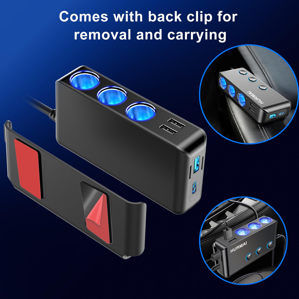 HURMAI side view highlighting three cigarette-lighter sockets for high-watt devices