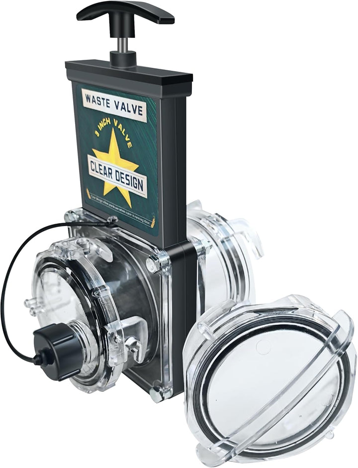 hurrventer front view of clear waste valve shows easy inspection benefit