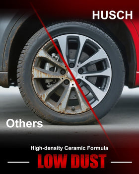 HUSCH pads on wheel illustrating reduced brake dust for cleaner rims benefit