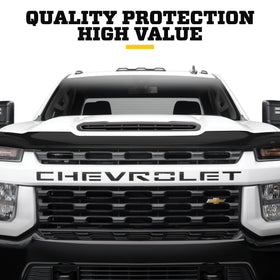 Husky Liners hood shield installed on Chevy Suburban demonstrating precise fit and defense