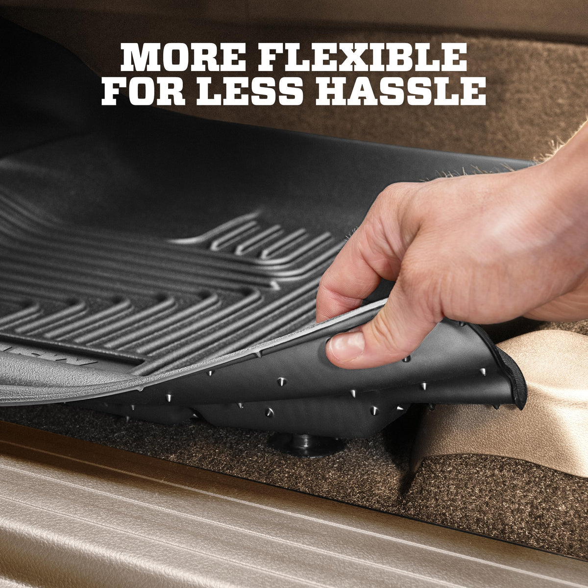 Husky Liners installed second-row wide view showing complete carpet protection