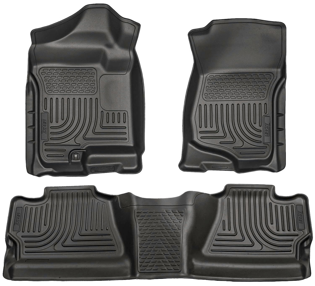 Husky Liners WeatherBeater front row overhead view showing full footwell protection