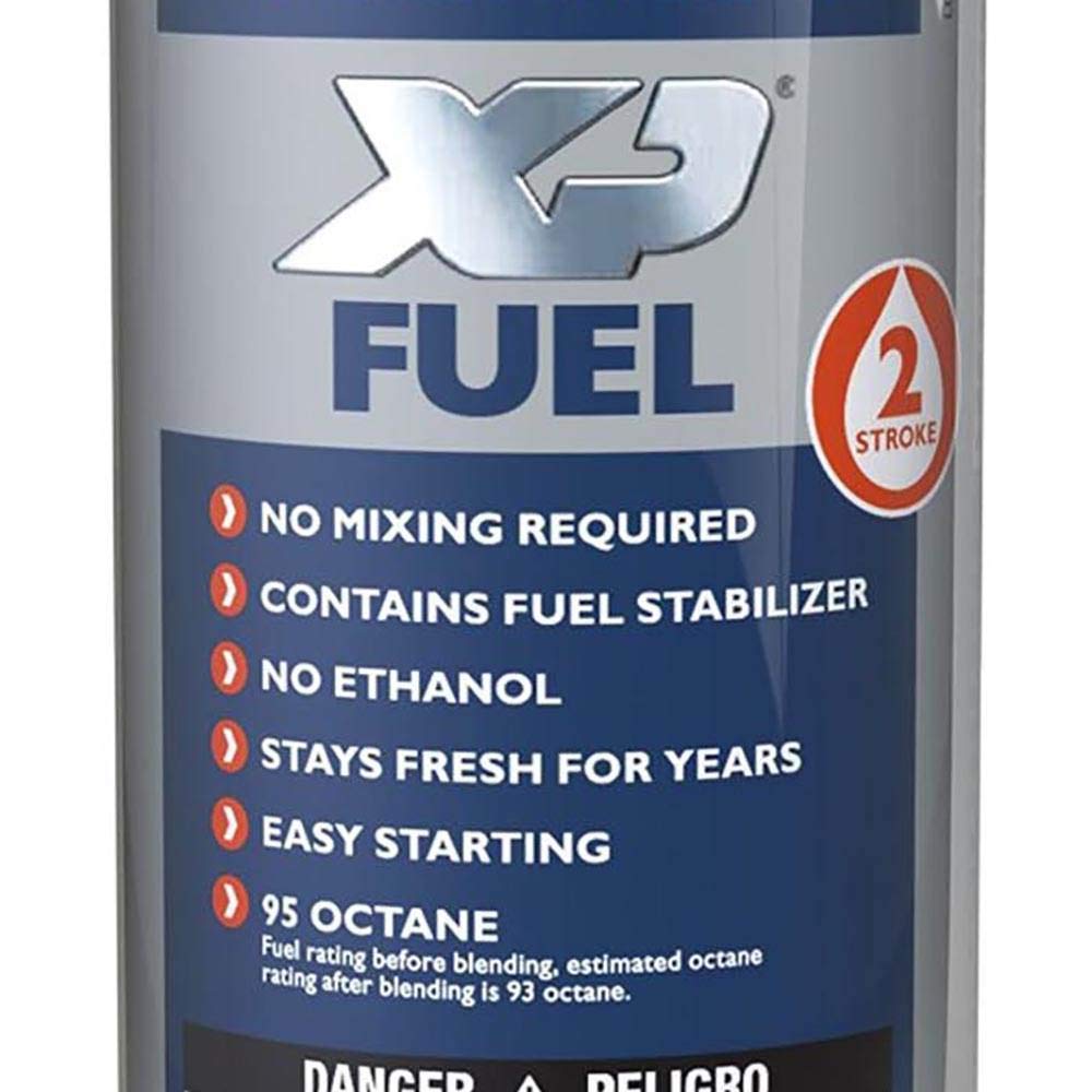 Husqvarna fuel closeup showing clear ethanol-free liquid for stability