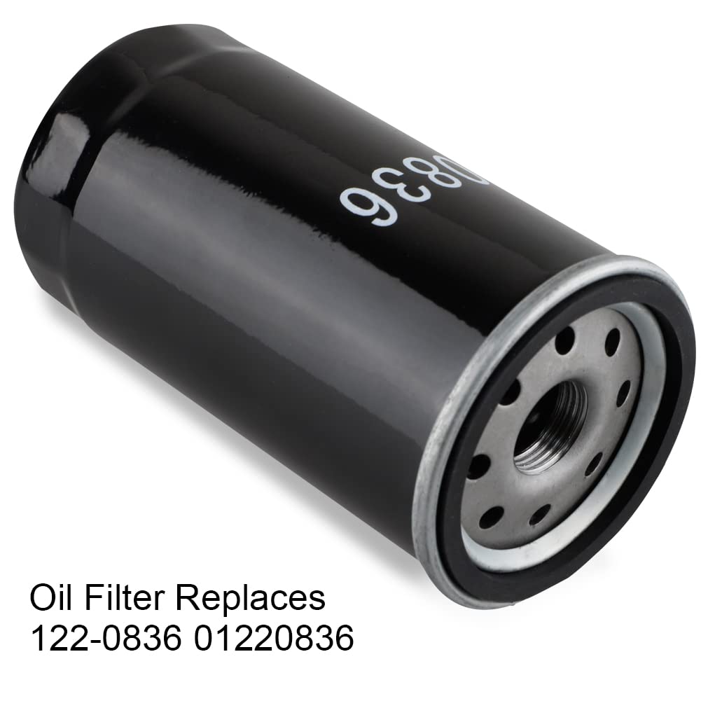 HUSWELL oil filter 122-0836 close-up, shows gasket and threads for leak-free seal