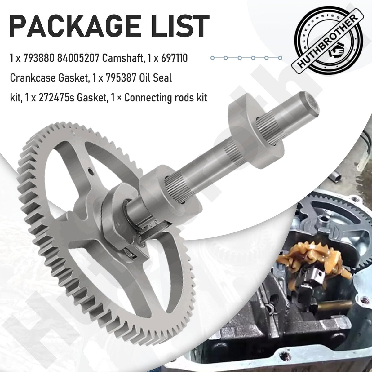 Huthbrother camshaft kit during mower maintenance showing quicker service turnaround