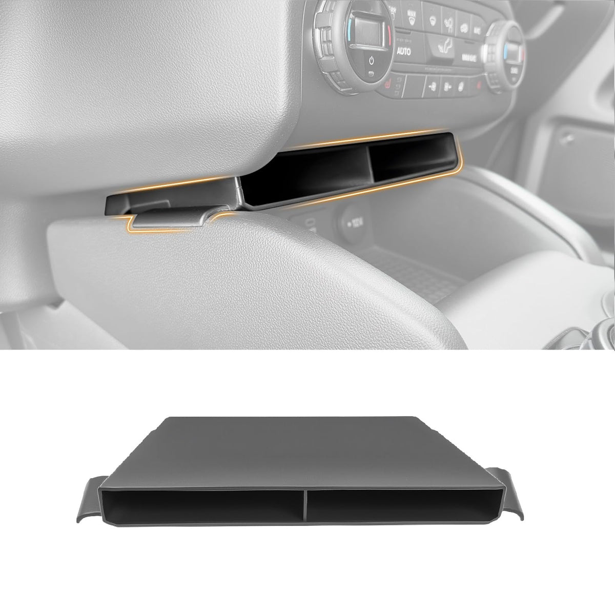 HUYINPJ front view of console insert showing tidy storage benefit