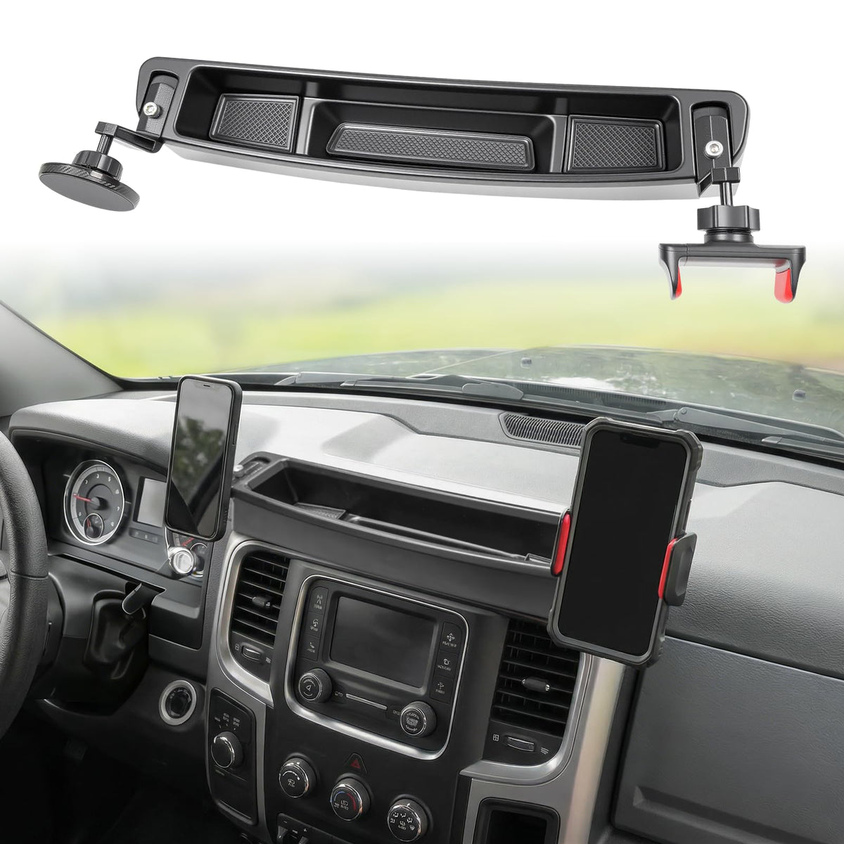 HUYINPJ front dash tray showing neat fit and organized space