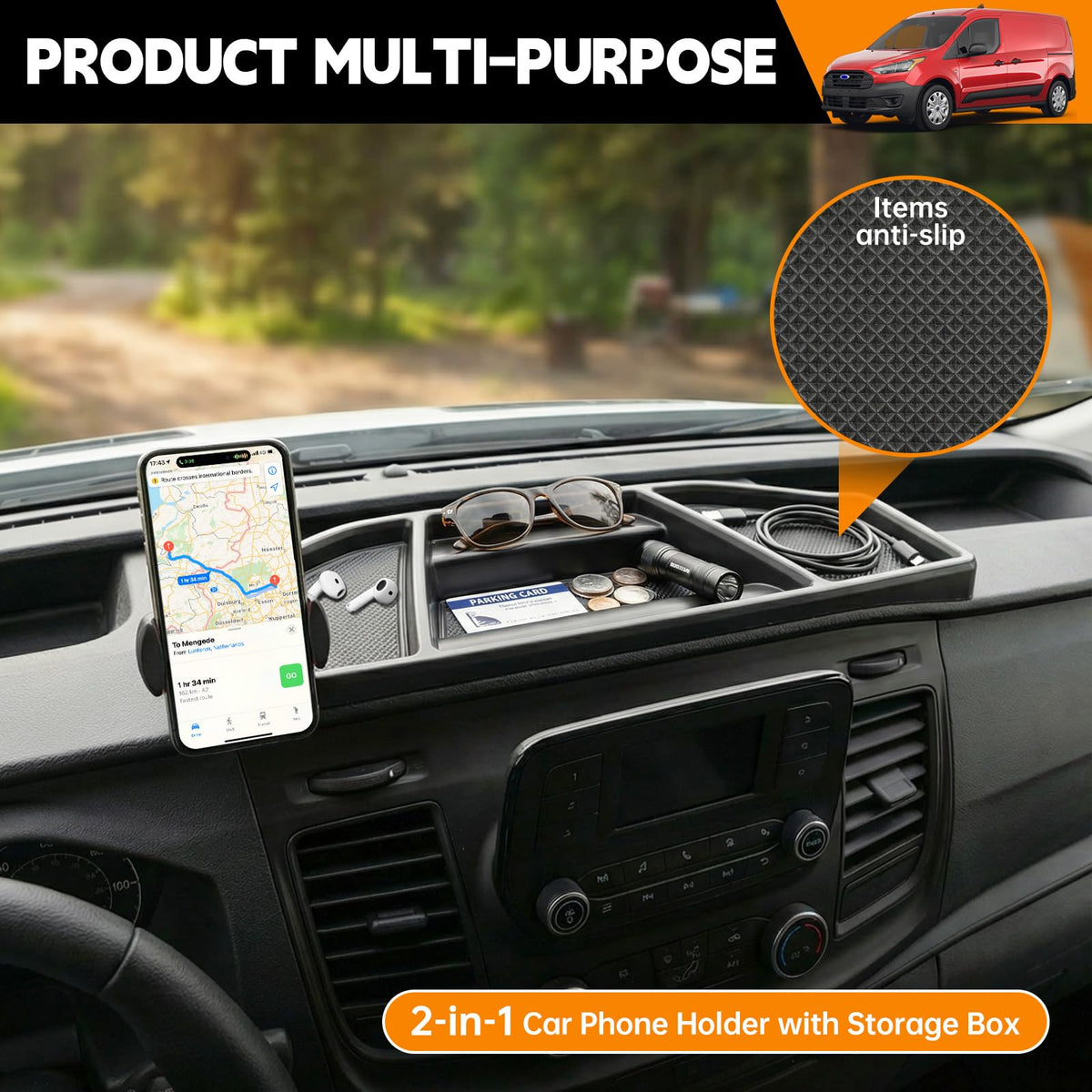HUYINPJ installed angle driver view showing clear phone access and visibility