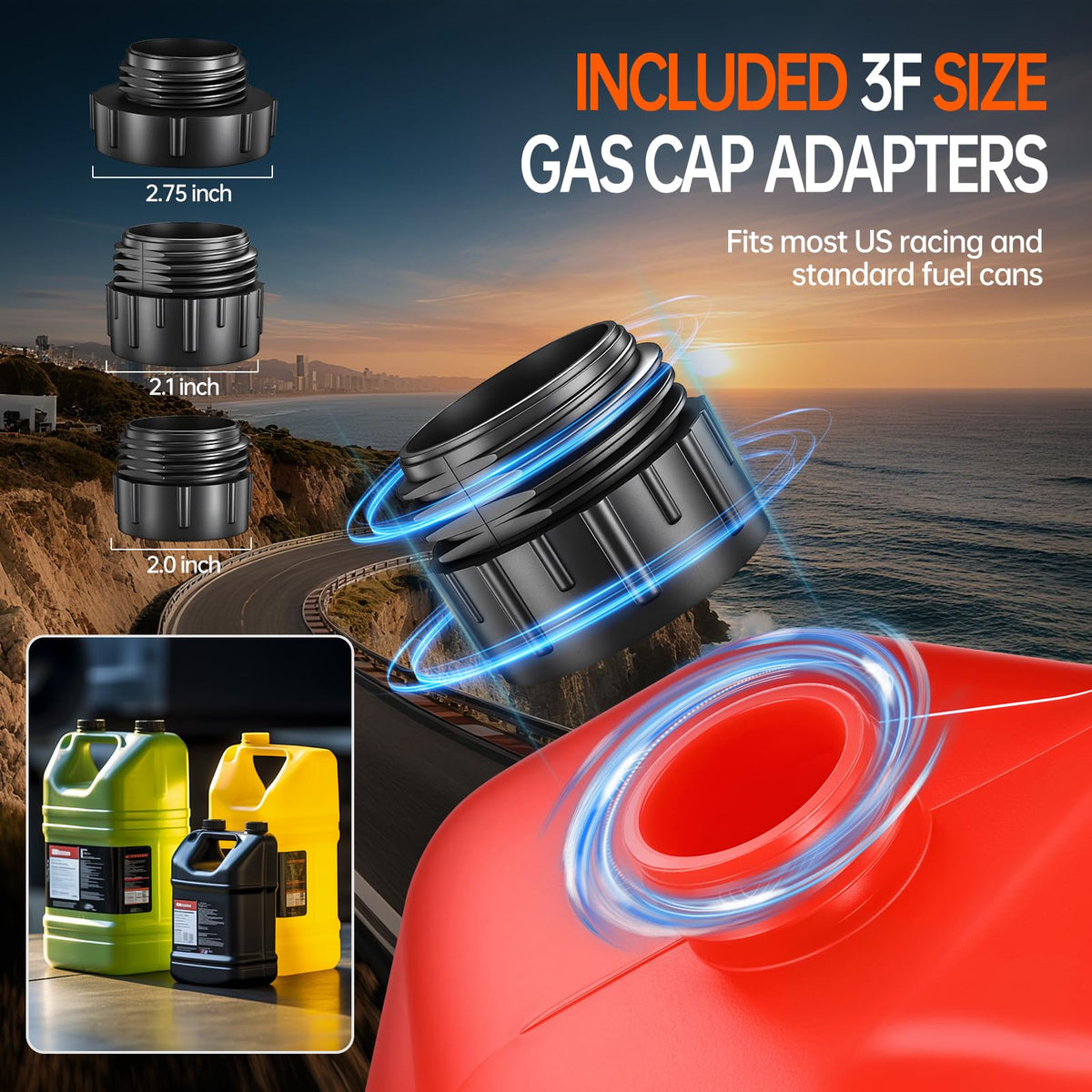 huzjicn hose and four adapters displayed to show compatibility options