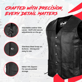 HWK Motorsports Apparel close-up of YKK zippers and snaps for reliable security